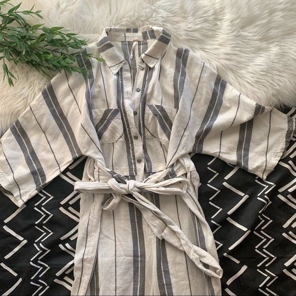 Free People—Relaxed Shirt Striped Jumpsuit Tie Waist. Sz XS - Picture 7 of 8